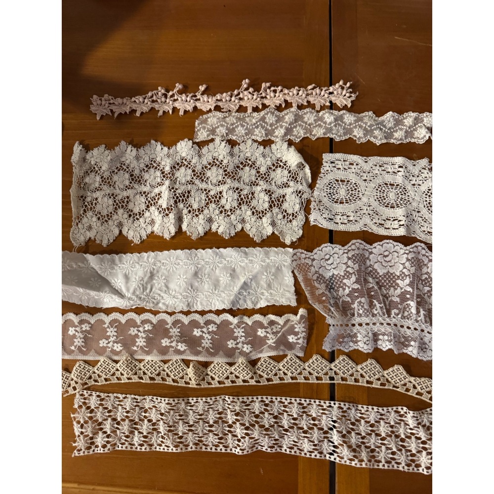 Vintage Lace Trim Remnants Lot White Cream Blush Eyelet Crochet Junk Journal 9pc